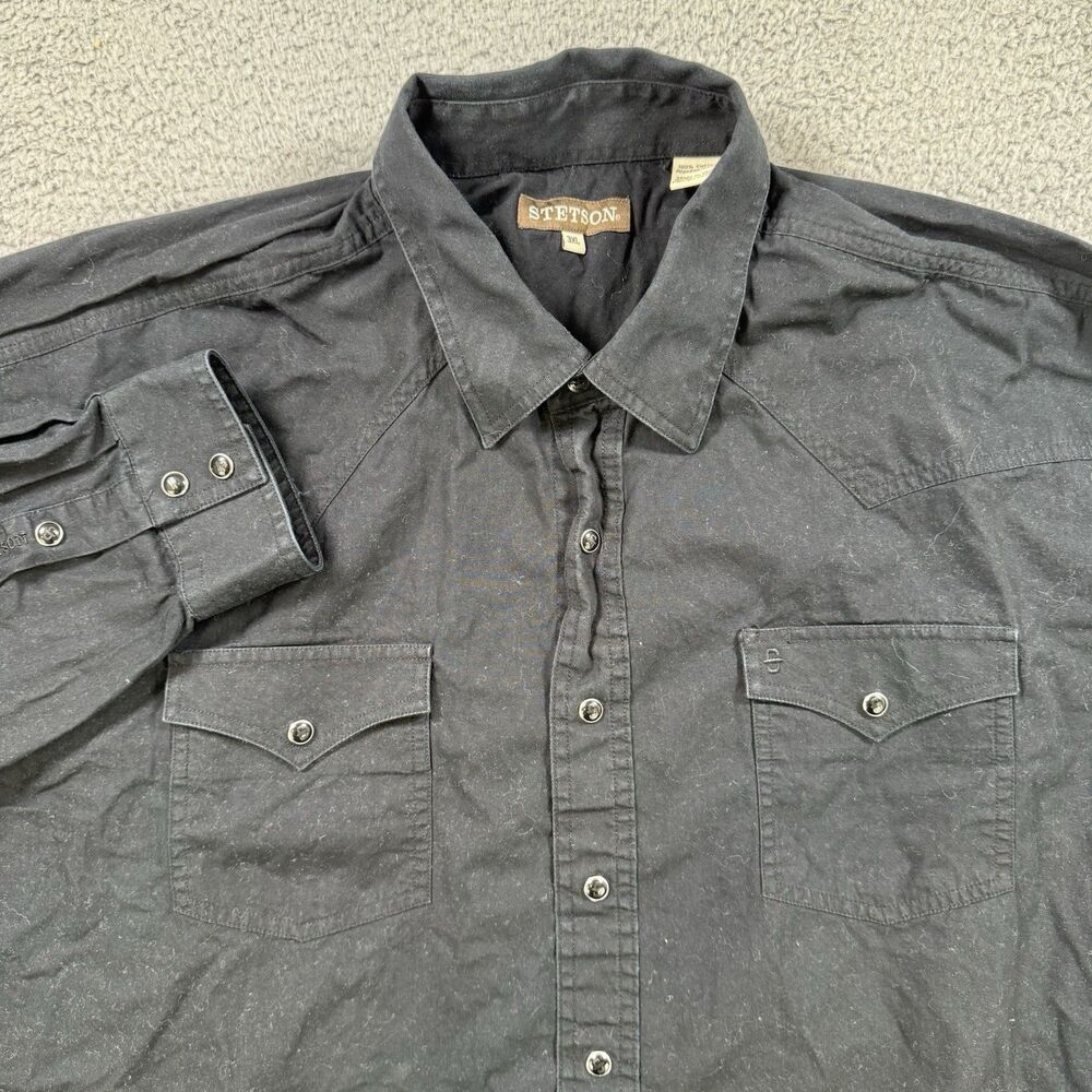 Stetson Shirt Mens 3XL Long Sleeve Pearl‎ Snap Western Black Cowboy Rodeo